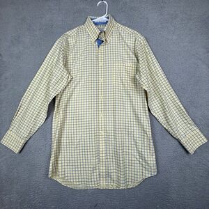 Paul Fredrick Mens Slim Fit‎ Yellow Blue Check Plaid Long Sleeve Shirt 15.5-32